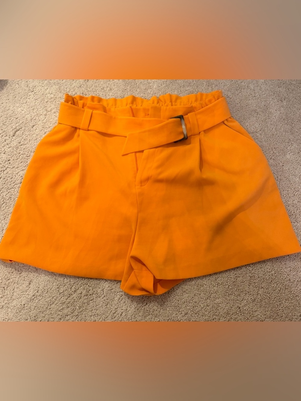 Nine West High-Waist Belted Orange Paperbag Shorts